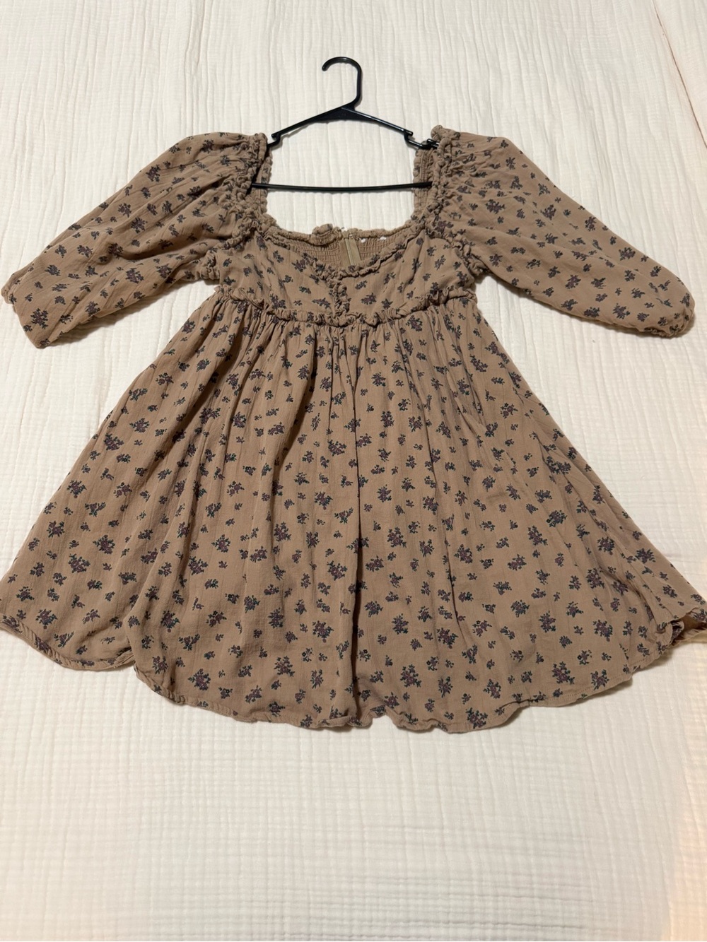 Smocked Floral Mini Dress in Brown